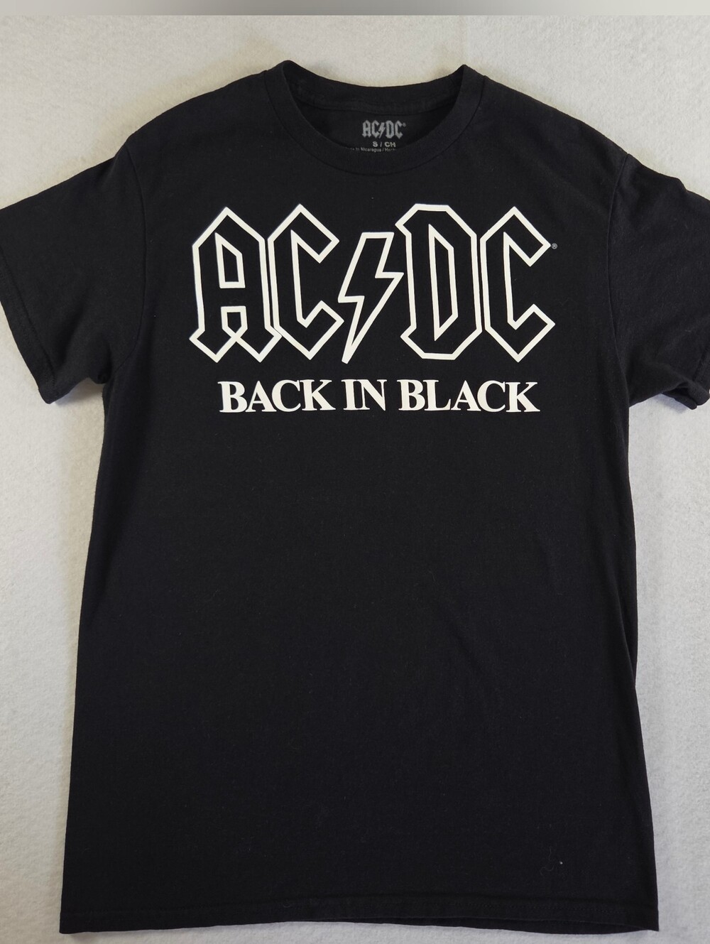 AC/DC Black Tee with White Logo - Back In Black Print